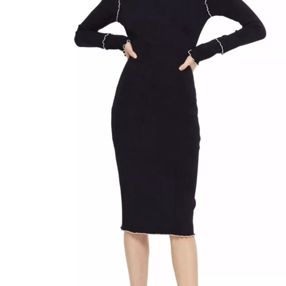 Nordstrom Topshop Lettuce Trim Body Con Midi navy Dress size 8